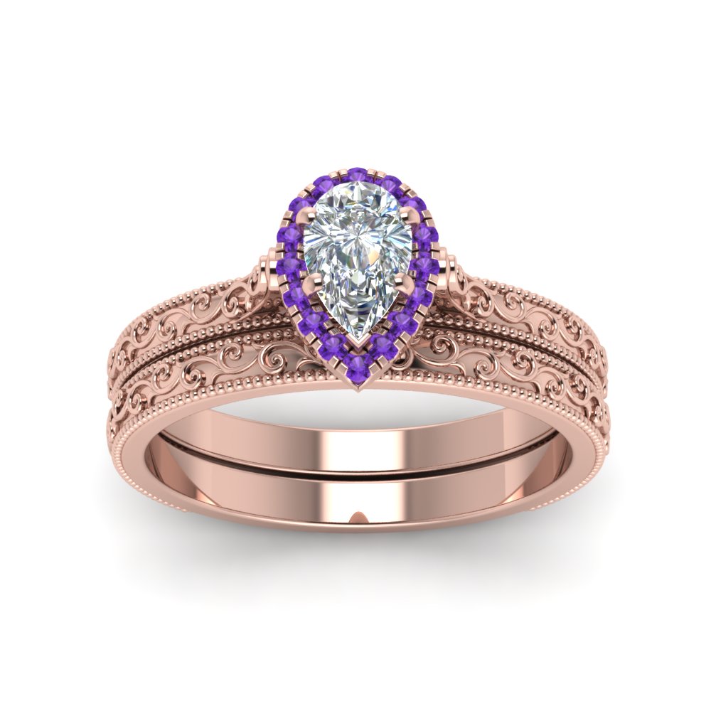 hand-engraved-pear-shaped-halo-diamond-wedding-ring-set-with-purple-topaz-in-rose-gold-FD8588PEGVITOANGLE5-NL-RG?v=1757665240