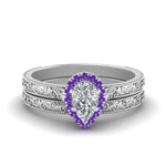 Load image into Gallery viewer, hand-engraved-pear-shaped-halo-diamond-wedding-ring-set-with-purple-topaz-in-white-gold-FD8588PEGVITO-NL-WG?v=1757665239
