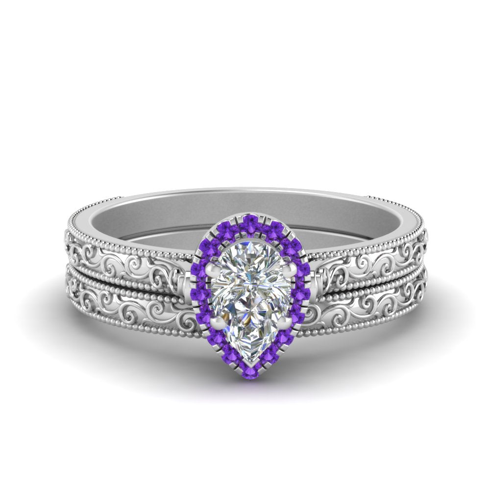 hand-engraved-pear-shaped-halo-diamond-wedding-ring-set-with-purple-topaz-in-white-gold-FD8588PEGVITO-NL-WG?v=1757665239