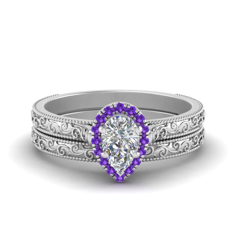 hand-engraved-pear-shaped-halo-diamond-wedding-ring-set-with-purple-topaz-in-white-gold-FD8588PEGVITO-NL-WG?v=1757665239