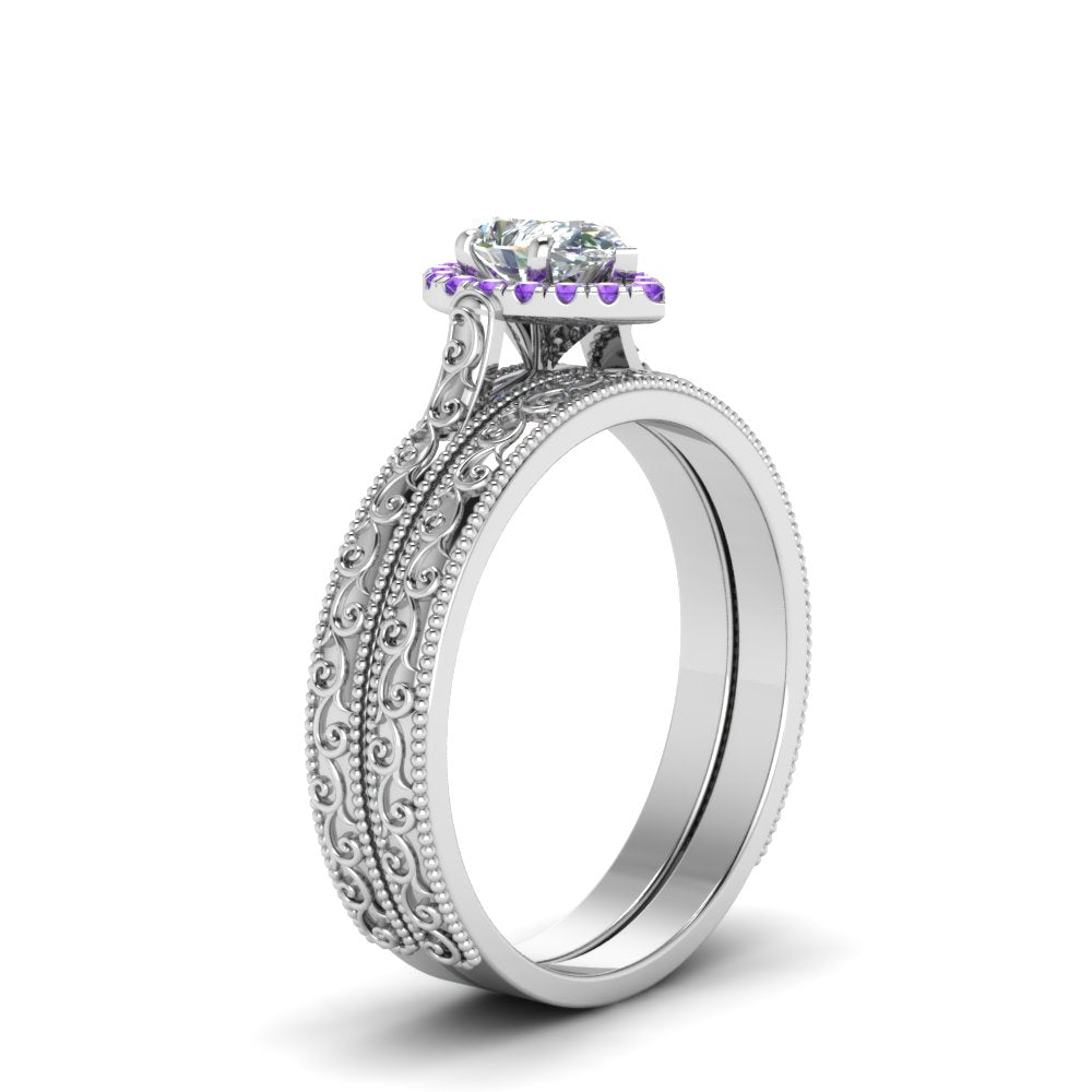 hand-engraved-pear-shaped-halo-diamond-wedding-ring-set-with-purple-topaz-in-white-gold-FD8588PEGVITOANGLE2-NL-WG?v=1757665239