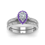 Load image into Gallery viewer, hand-engraved-pear-shaped-halo-diamond-wedding-ring-set-with-purple-topaz-in-white-gold-FD8588PEGVITOANGLE5-NL-WG?v=1757665240
