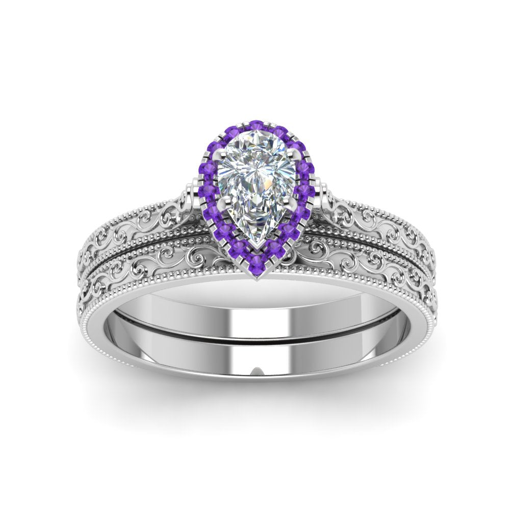 hand-engraved-pear-shaped-halo-diamond-wedding-ring-set-with-purple-topaz-in-white-gold-FD8588PEGVITOANGLE5-NL-WG?v=1757665240