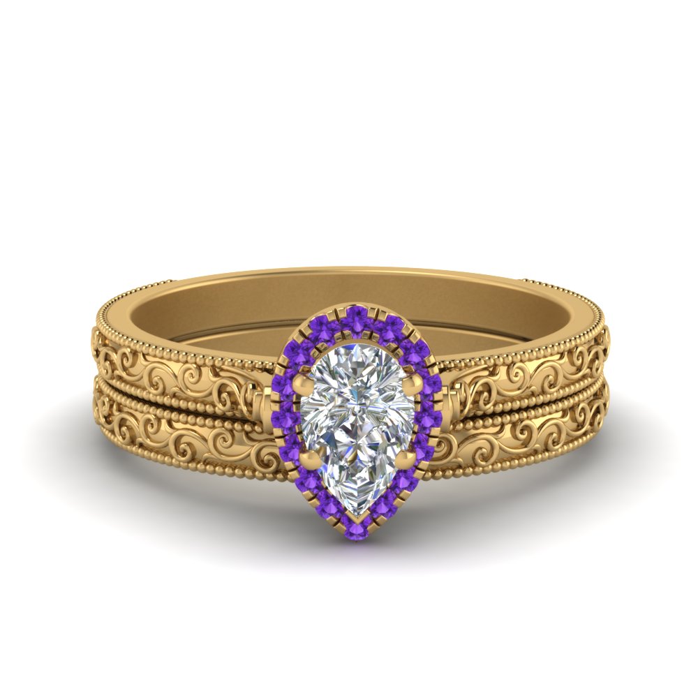 hand-engraved-pear-shaped-halo-diamond-wedding-ring-set-with-purple-topaz-in-yellow-gold-FD8588PEGVITO-NL-YG?v=1757665239