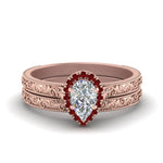 Load image into Gallery viewer, hand-engraved-pear-shaped-halo-diamond-wedding-ring-set-with-ruby-in-rose-gold-FD8588PEGRUDR-NL-RG?v=1757665239
