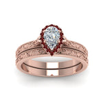 Load image into Gallery viewer, hand-engraved-pear-shaped-halo-diamond-wedding-ring-set-with-ruby-in-rose-gold-FD8588PEGRUDRANGLE5-NL-RG?v=1757665240
