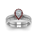 Load image into Gallery viewer, hand-engraved-pear-shaped-halo-diamond-wedding-ring-set-with-ruby-in-white-gold-FD8588PEGRUDRANGLE5-NL-WG?v=1757665239
