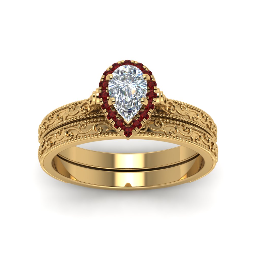 hand-engraved-pear-shaped-halo-diamond-wedding-ring-set-with-ruby-in-yellow-gold-FD8588PEGRUDRANGLE5-NL-YG?v=1757665240