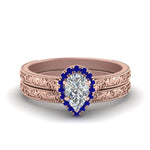 Load image into Gallery viewer, hand-engraved-pear-shaped-halo-diamond-wedding-ring-set-with-sapphire-in-rose-gold-FD8588PEGSABL-NL-RG?v=1757665240
