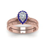 Load image into Gallery viewer, hand-engraved-pear-shaped-halo-diamond-wedding-ring-set-with-sapphire-in-rose-gold-FD8588PEGSABLANGLE5-NL-RG?v=1757665239
