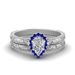 Load image into Gallery viewer, hand-engraved-pear-shaped-halo-diamond-wedding-ring-set-with-sapphire-in-white-gold-FD8588PEGSABL-NL-WG?v=1757665239

