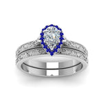 Load image into Gallery viewer, hand-engraved-pear-shaped-halo-diamond-wedding-ring-set-with-sapphire-in-white-gold-FD8588PEGSABLANGLE5-NL-WG?v=1757665239
