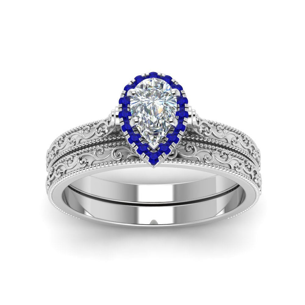 hand-engraved-pear-shaped-halo-diamond-wedding-ring-set-with-sapphire-in-white-gold-FD8588PEGSABLANGLE5-NL-WG?v=1757665239
