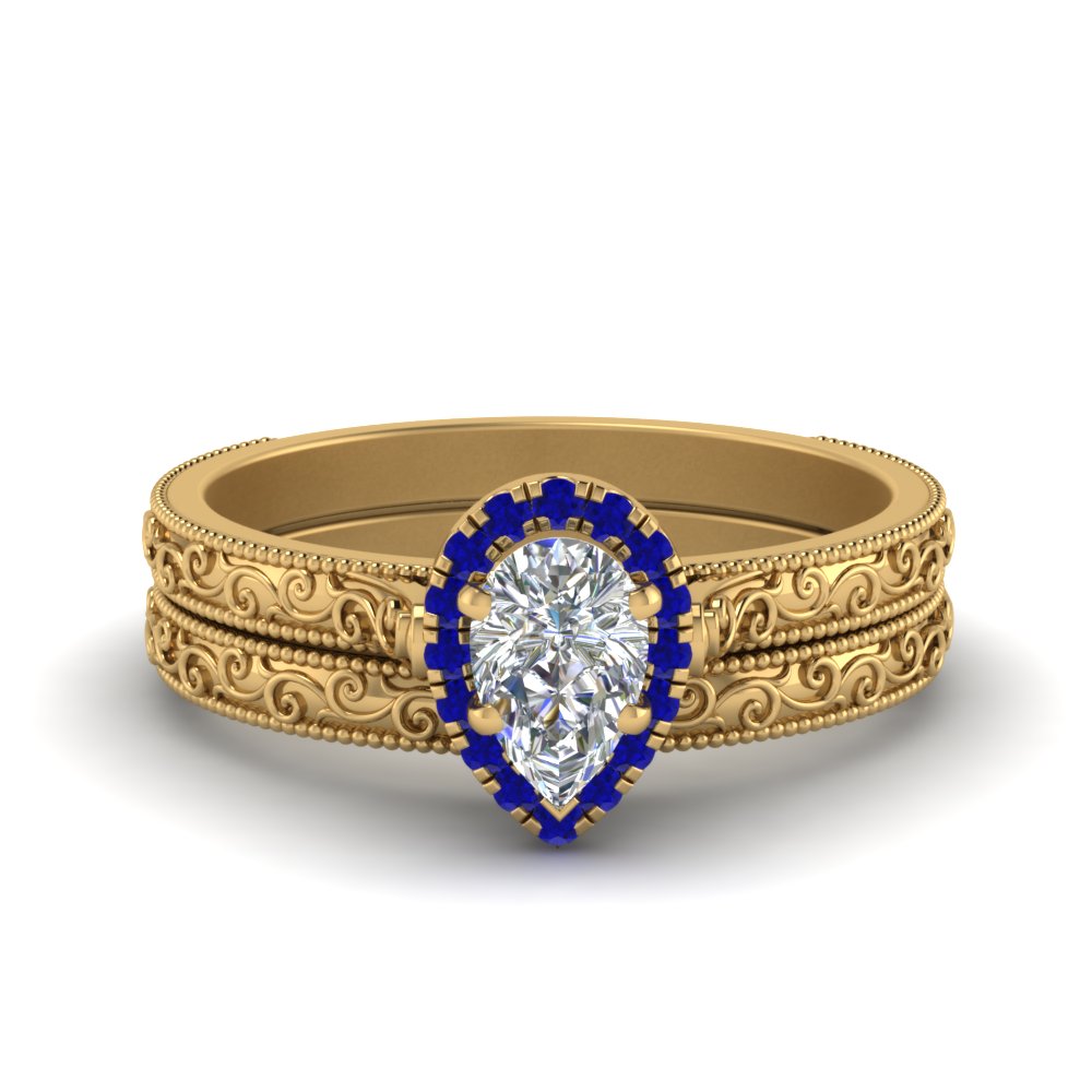 hand-engraved-pear-shaped-halo-diamond-wedding-ring-set-with-sapphire-in-yellow-gold-FD8588PEGSABL-NL-YG?v=1757665239