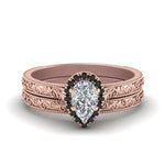 Load image into Gallery viewer, hand-engraved-pear-shaped-halo-wedding-ring-set-with-black-diamond-in-rose-gold-FD8588PEGBLACK-NL-RG?v=1757665239
