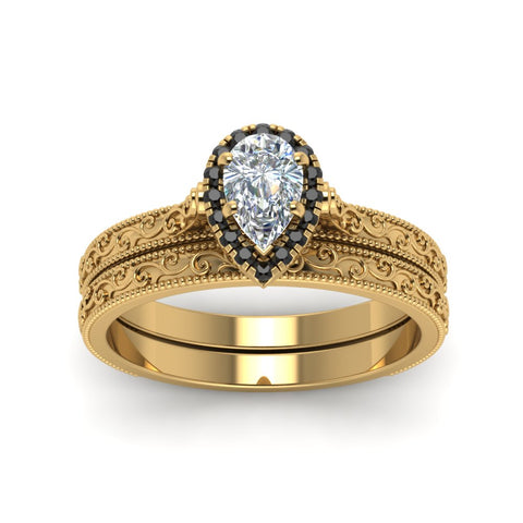 hand-engraved-pear-shaped-halo-wedding-ring-set-with-black-diamond-in-yellow-gold-FD8588PEGBLACKANGLE5-NL-YG?v=1757665240