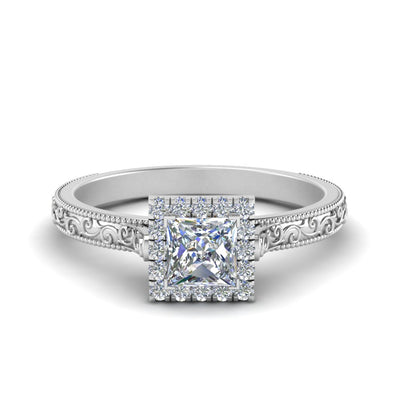 Princess Cut Milgrain Vintage Diamond Ring With Halo