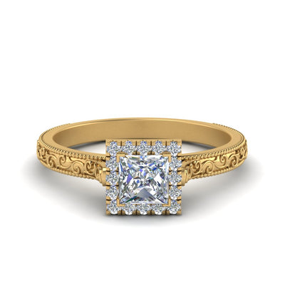Princess Cut Milgrain Vintage Diamond Ring With Halo