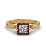 Load image into Gallery viewer, hand-engraved-princess-cut-halo-diamond-engagement-ring-with-ruby-in-yellow-gold-FD8588PRRGRUDR-NL-YG_b33584ea-7b10-4213-93ce-736d418f4eaa?v=1757589506
