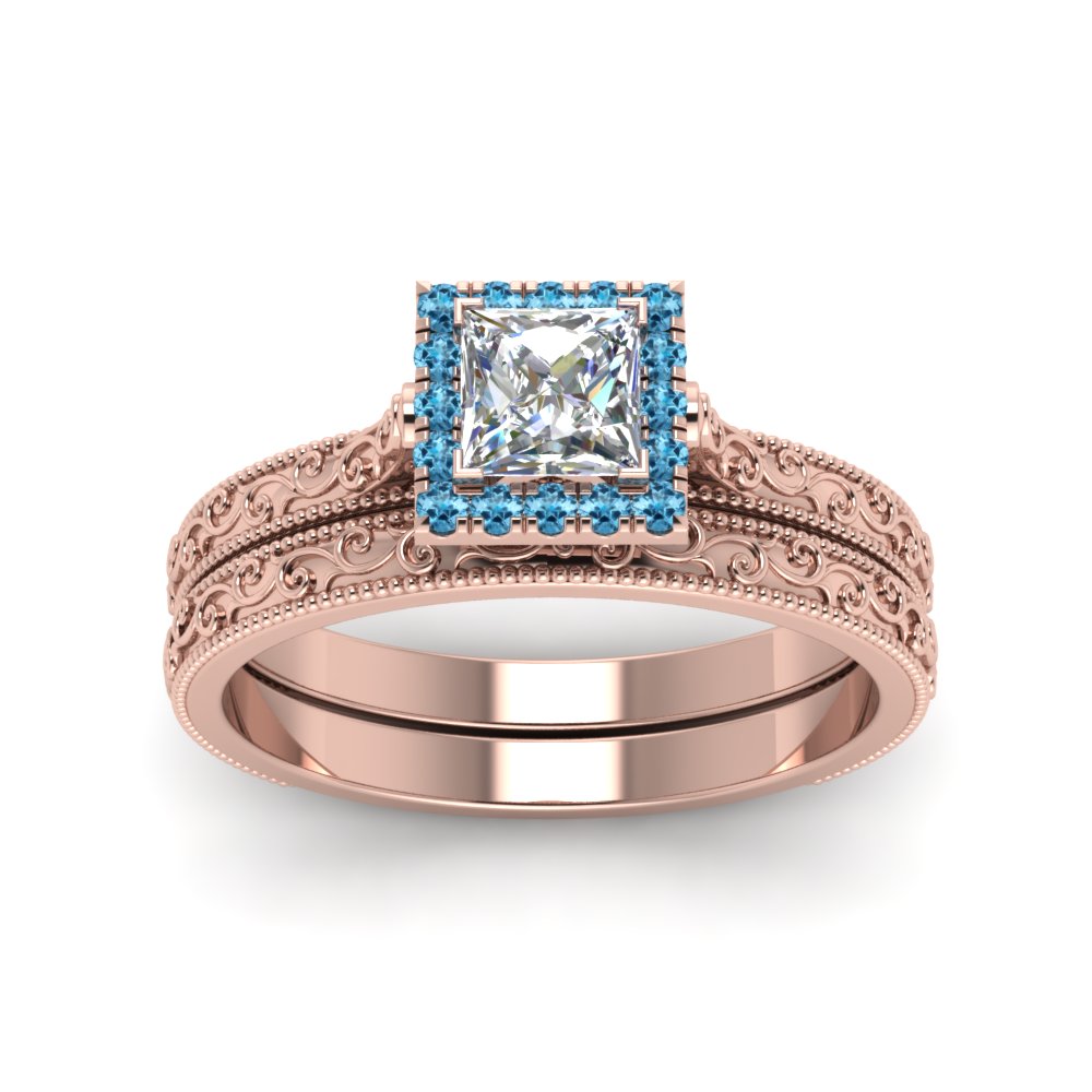 hand-engraved-princess-cut-halo-diamond-wedding-ring-set-with-blue-topaz-in-rose-gold-FD8588PRGICBLTOANGLE5-NL-RG?v=1757665257