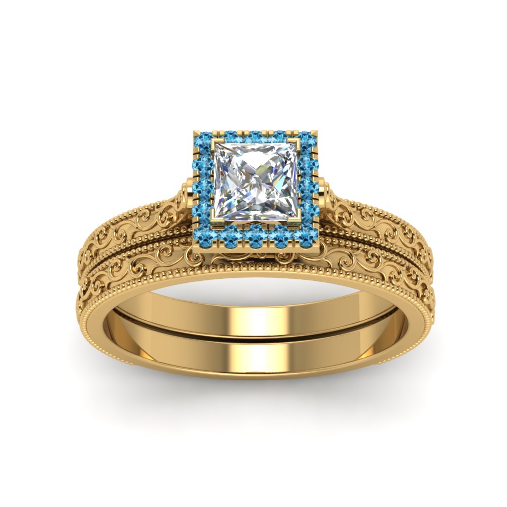 hand-engraved-princess-cut-halo-diamond-wedding-ring-set-with-blue-topaz-in-yellow-gold-FD8588PRGICBLTOANGLE5-NL-YG?v=1757665257