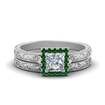 Load image into Gallery viewer, hand-engraved-princess-cut-halo-diamond-wedding-ring-set-with-emerald-in-white-gold-FD8588PRGEMGR-NL-WG_298e8266-a1e6-4aa8-bbda-51f37f602159?v=1757665383
