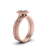 Load image into Gallery viewer, hand-engraved-princess-cut-halo-diamond-wedding-ring-set-with-orange-sapphire-in-rose-gold-FD8588PRGSAORANGLE2-NL-RG?v=1757665257
