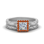 Load image into Gallery viewer, hand-engraved-princess-cut-halo-diamond-wedding-ring-set-with-orange-sapphire-in-white-gold-FD8588PRGSAOR-NL-WG_ce52c6a4-655b-4e17-b8af-8fbb64f08f93?v=1757665382
