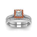 Load image into Gallery viewer, hand-engraved-princess-cut-halo-diamond-wedding-ring-set-with-orange-sapphire-in-white-gold-FD8588PRGSAORANGLE5-NL-WG_21cf84cc-71e5-465d-881a-5bb3d48debcd?v=1757665383
