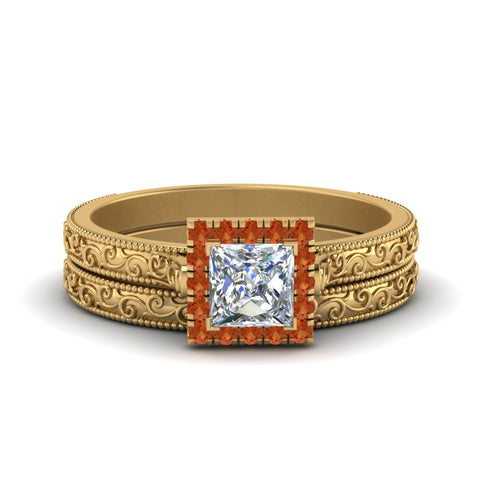 hand-engraved-princess-cut-halo-diamond-wedding-ring-set-with-orange-sapphire-in-yellow-gold-FD8588PRGSAOR-NL-YG?v=1757665257