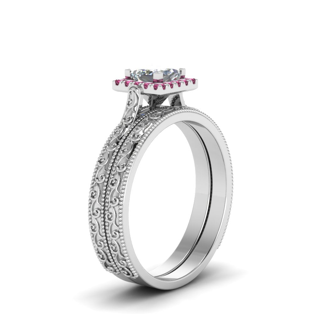 hand-engraved-princess-cut-halo-diamond-wedding-ring-set-with-pink-sapphire-in-white-gold-FD8588PRGSADRPIANGLE2-NL-WG?v=1757665256