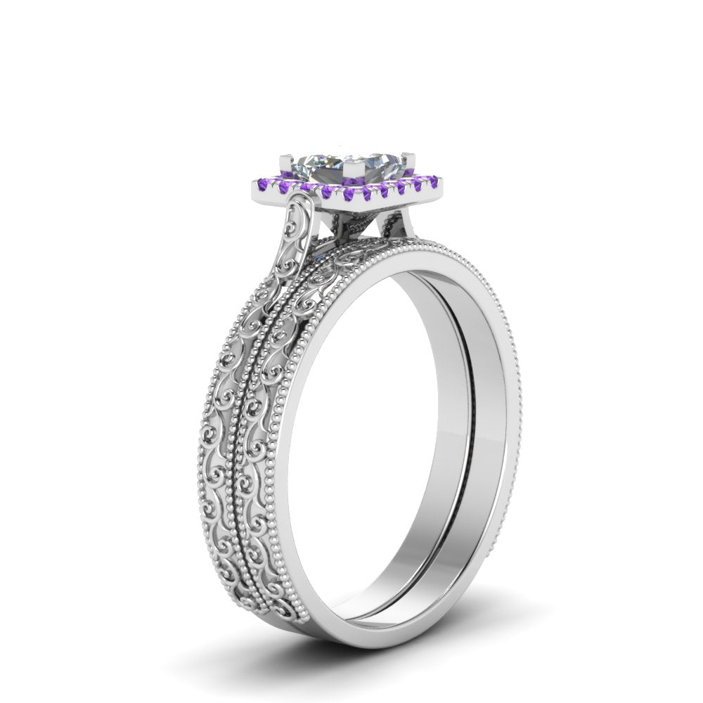 hand-engraved-princess-cut-halo-diamond-wedding-ring-set-with-purple-topaz-in-white-gold-FD8588PRGVITOANGLE2-NL-WG?v=1757665257
