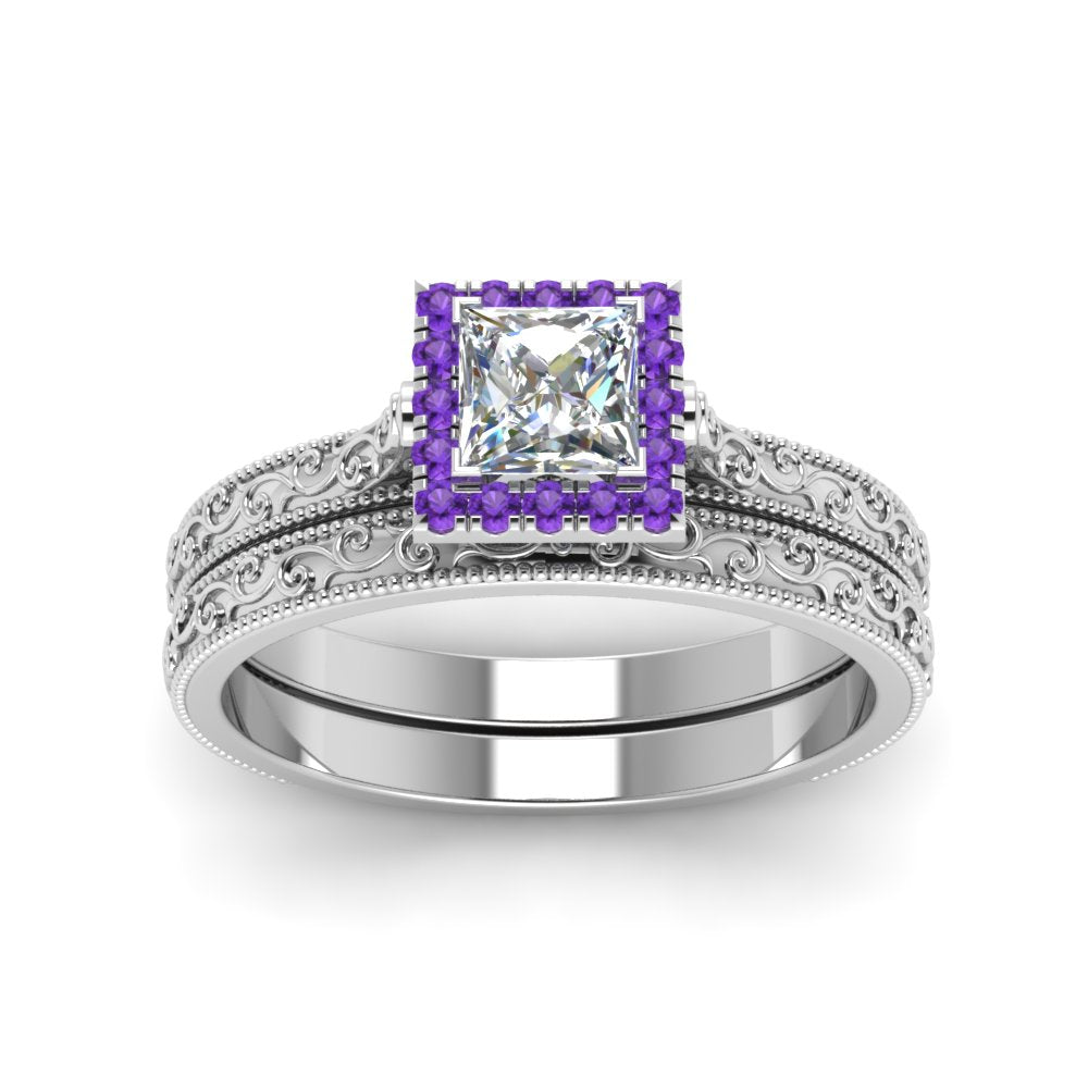 hand-engraved-princess-cut-halo-diamond-wedding-ring-set-with-purple-topaz-in-white-gold-FD8588PRGVITOANGLE5-NL-WG?v=1757665257