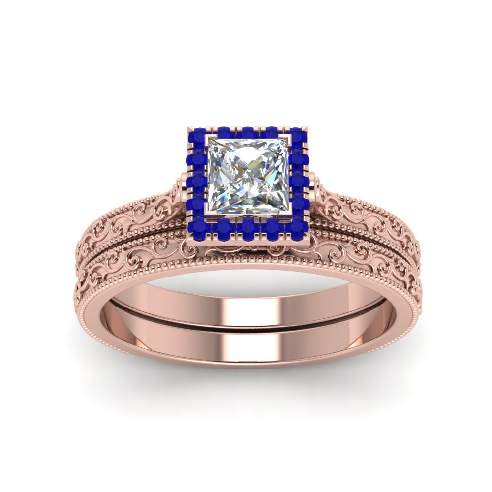 hand-engraved-princess-cut-halo-diamond-wedding-ring-set-with-sapphire-in-rose-gold-FD8588PRGSABLANGLE5-NL-RG_ee268b5f-fe35-4f09-b568-5f91121bdd98?v=1757665383