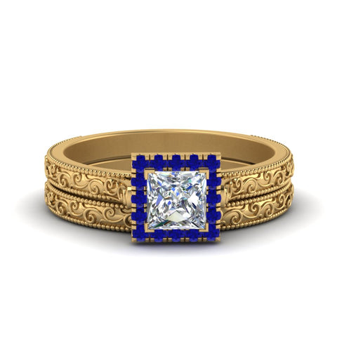 hand-engraved-princess-cut-halo-diamond-wedding-ring-set-with-sapphire-in-yellow-gold-FD8588PRGSABL-NL-YG?v=1757665256