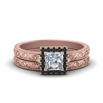 Load image into Gallery viewer, hand-engraved-princess-cut-halo-wedding-ring-set-with-black-diamond-in-rose-gold-FD8588PRGBLACK-NL-RG?v=1757665257

