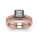 Load image into Gallery viewer, hand-engraved-princess-cut-halo-wedding-ring-set-with-black-diamond-in-rose-gold-FD8588PRGBLACKANGLE5-NL-RG?v=1757665257

