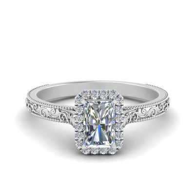 Radiant Cut Milgrain Vintage Diamond Ring With Halo