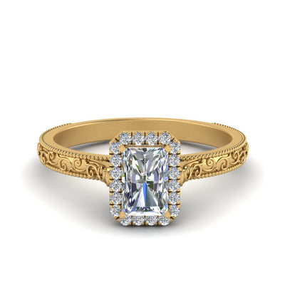 Radiant Cut Milgrain Vintage Diamond Ring With Halo