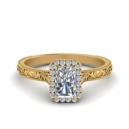 Radiant Cut Milgrain Vintage Diamond Ring With Halo