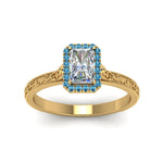 Load image into Gallery viewer, hand-engraved-radiant-cut-halo-diamond-engagement-ring-with-blue-topaz-in-yellow-gold-FD8588RARGICBLTOANGLE5-NL-YG?v=1757588451

