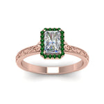 Load image into Gallery viewer, hand-engraved-radiant-cut-halo-diamond-engagement-ring-with-emerald-in-rose-gold-FD8588RARGEMGRANGLE5-NL-RG?v=1757588438
