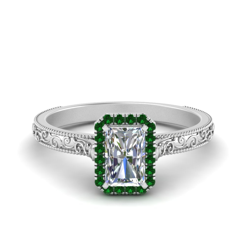 hand-engraved-radiant-cut-halo-diamond-engagement-ring-with-emerald-in-white-gold-FD8588RARGEMGR-NL-WG?v=1757588448