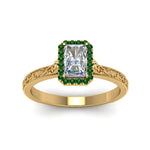 Load image into Gallery viewer, hand-engraved-radiant-cut-halo-diamond-engagement-ring-with-emerald-in-yellow-gold-FD8588RARGEMGRANGLE5-NL-YG?v=1757588449
