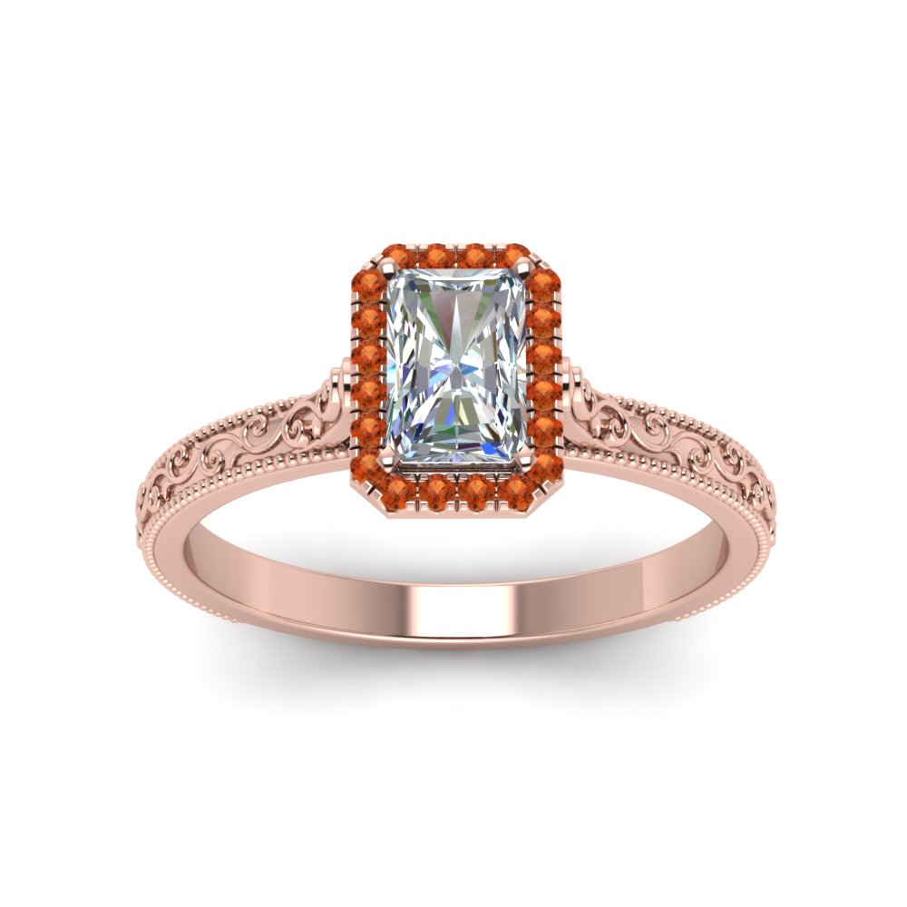 hand-engraved-radiant-cut-halo-diamond-engagement-ring-with-orange-sapphire-in-rose-gold-FD8588RARGSAORANGLE5-NL-RG?v=1757588447