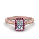 Load image into Gallery viewer, hand-engraved-radiant-cut-halo-diamond-engagement-ring-with-pink-sapphire-in-rose-gold-FD8588RARGSADRPI-NL-RG?v=1757588440
