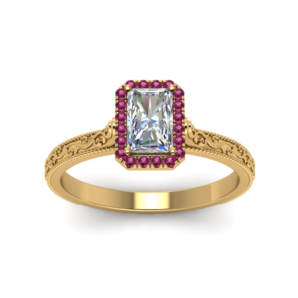 hand-engraved-radiant-cut-halo-diamond-engagement-ring-with-pink-sapphire-in-yellow-gold-FD8588RARGSADRPIANGLE5-NL-YG?v=1757588449