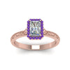 Load image into Gallery viewer, hand-engraved-radiant-cut-halo-diamond-engagement-ring-with-purple-topaz-in-rose-gold-FD8588RARGVITOANGLE5-NL-RG_4540c78f-9903-4bb9-8fdd-efe130c56a77?v=1757588569