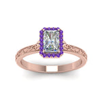 Load image into Gallery viewer, hand-engraved-radiant-cut-halo-diamond-engagement-ring-with-purple-topaz-in-rose-gold-FD8588RARGVITOANGLE5-NL-RG_4540c78f-9903-4bb9-8fdd-efe130c56a77?v=1757588569
