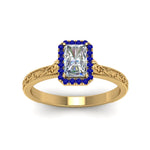 Load image into Gallery viewer, hand-engraved-radiant-cut-halo-diamond-engagement-ring-with-sapphire-in-yellow-gold-FD8588RARGSABLANGLE5-NL-YG?v=1757588439
